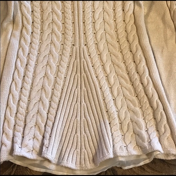 CAbi 3157 Ivory Lace Up Cable Knit Sweater Womens Medium Livie Preppy Coquette - Picture 3 of 8